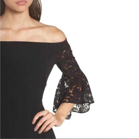 Chelsea28 Black Bell Lace Sleeve Dress Size 6 - Picture 4 of 14